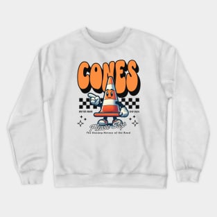 Retro Traffic Cone Mascot Directing Traffic Crewneck Sweatshirt